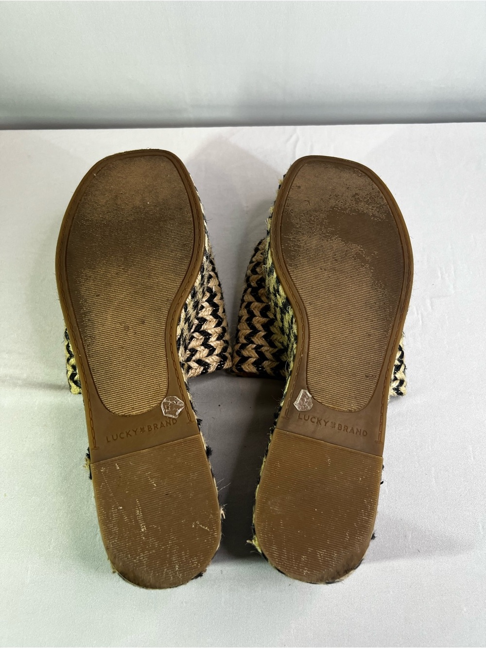 Lucky Brand Beffani Wedge Sandals Size 9 Black Cream Woven Jute Espadrille Boho - Picture 12 of 12
